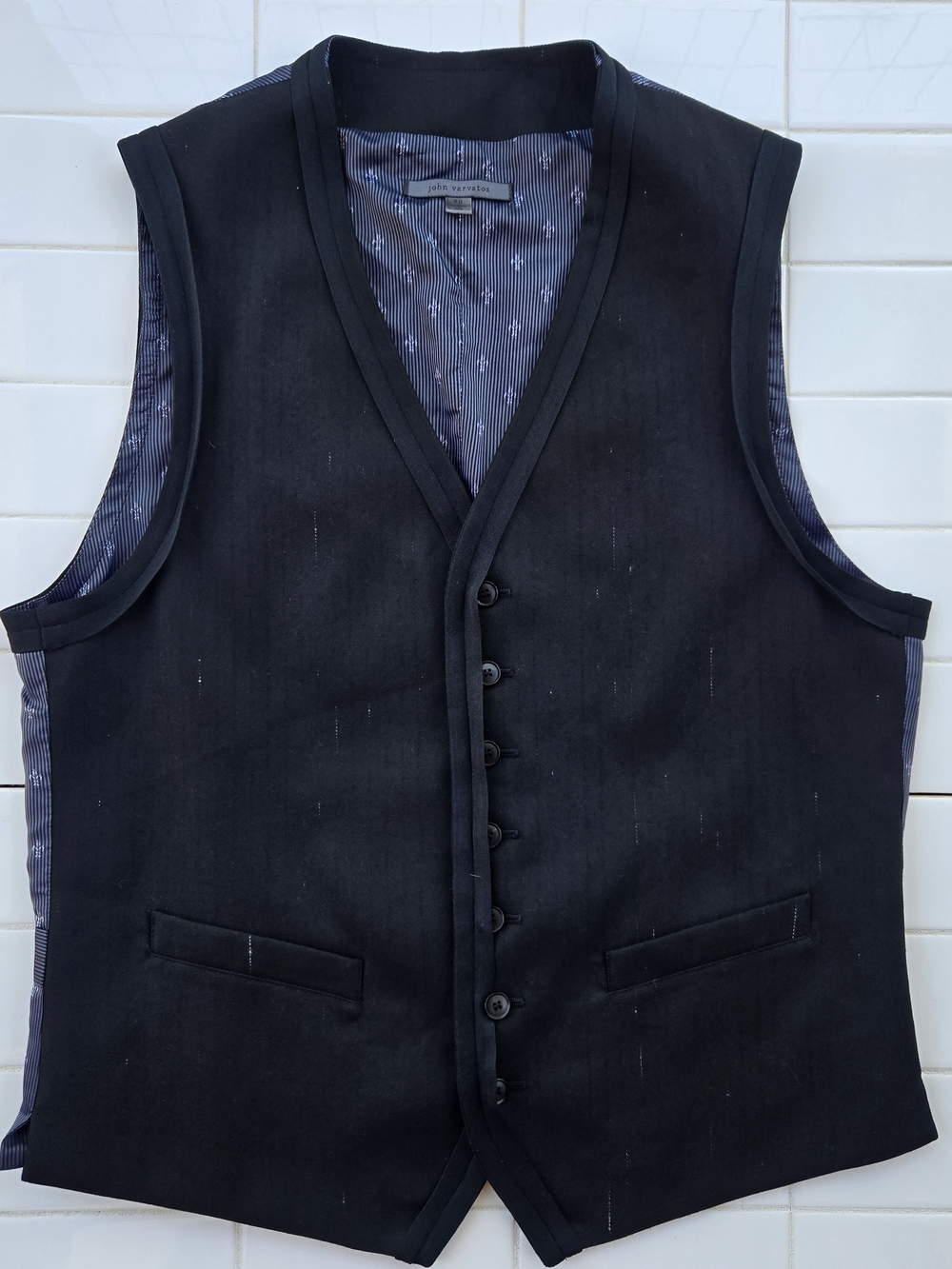 John Varvatos Black Men's Button Vest Wool/ Polymide Size 50